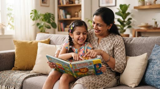 Loving Indian mother caring gently for her baby with Kharido Mart essentials